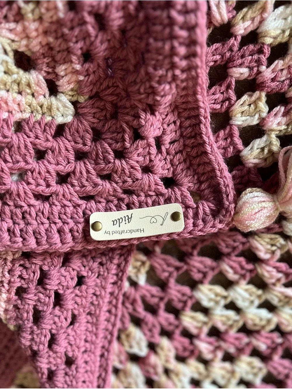 NWT Handcrafted Artisan Oversized Crochet Hexagon Afghan Blanket 86” dusty rose